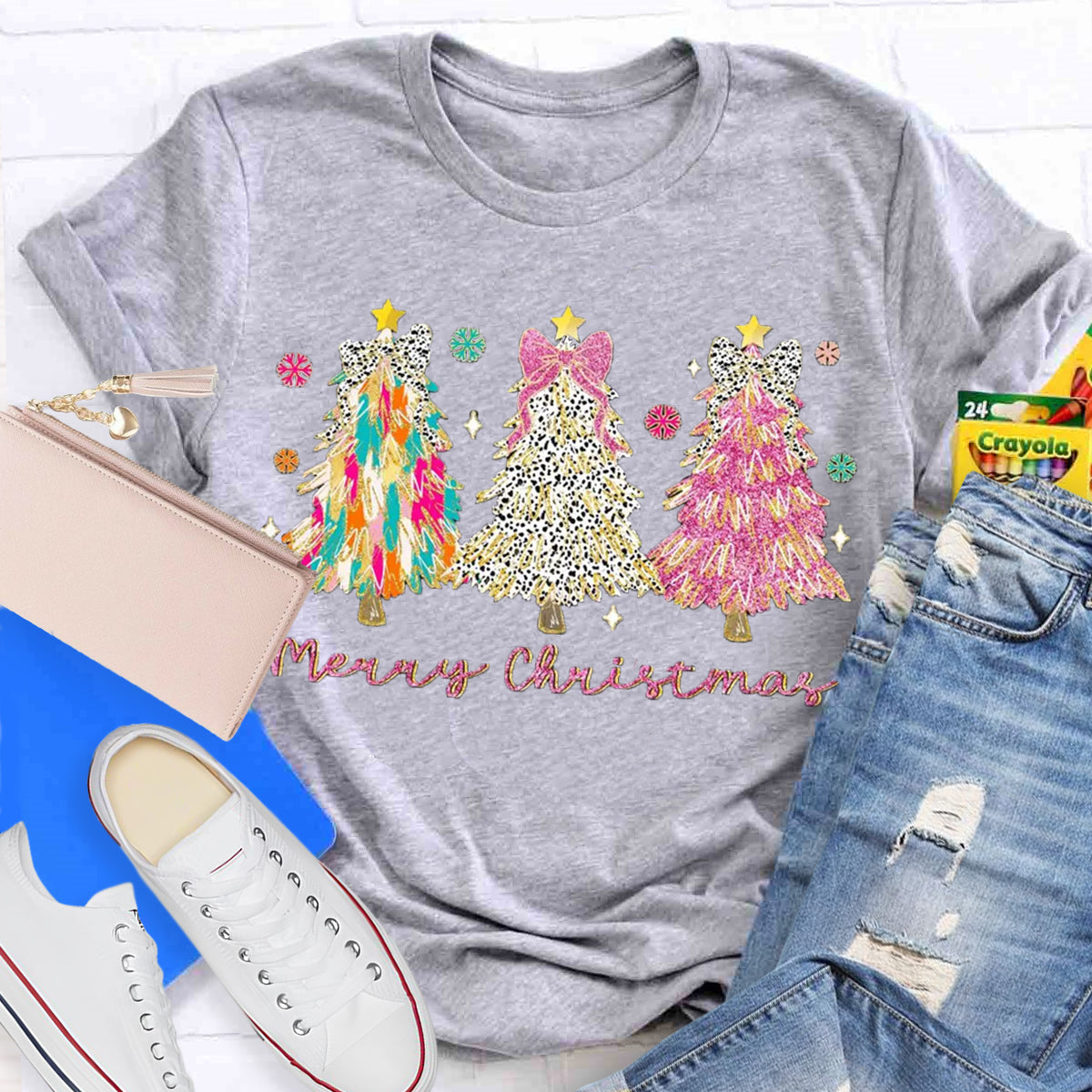 Colorful Coquette Glitter Christmas Tree  T-Shirt