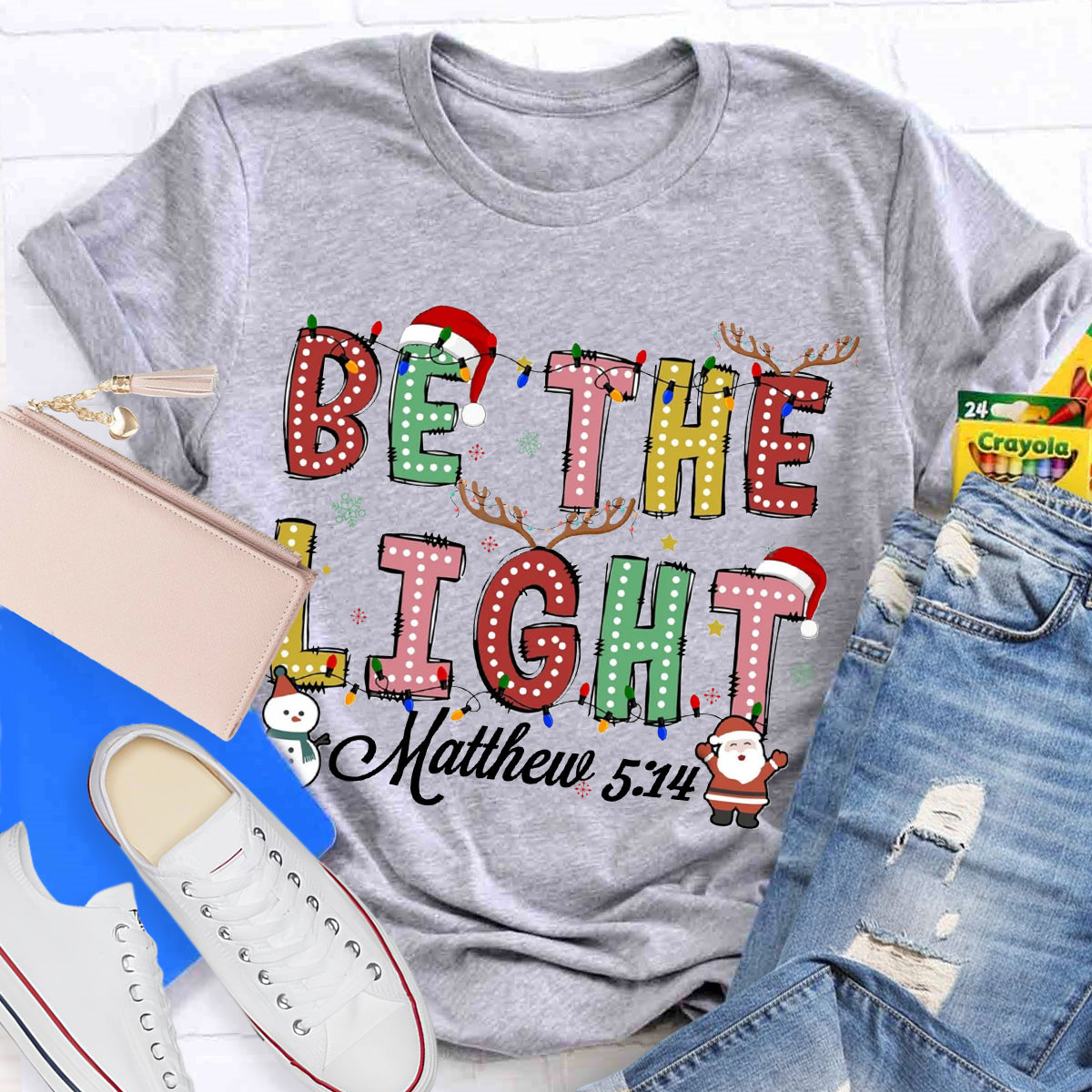 Christmas Light Be The Light Teacher T-Shirt