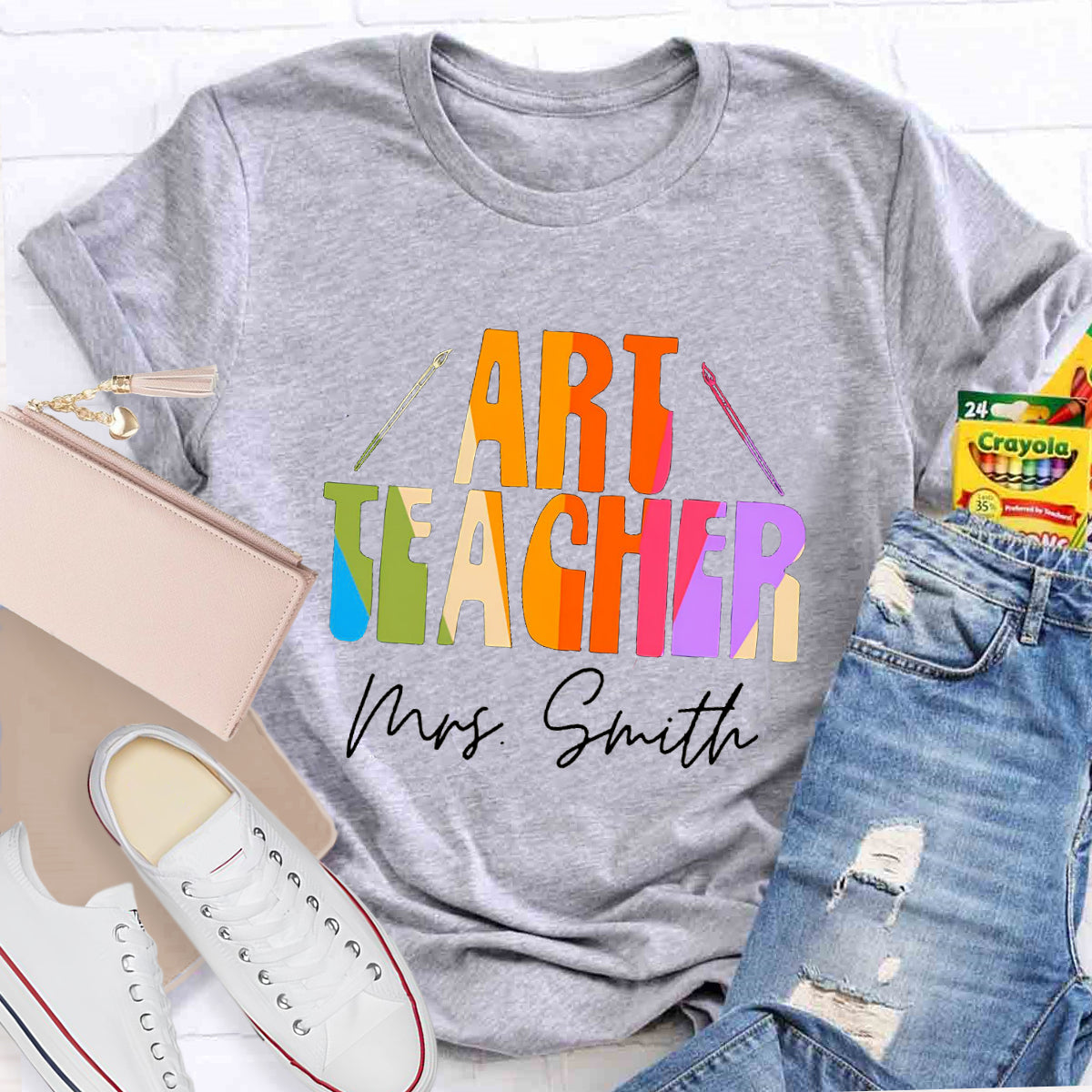 Personalized Name And Art Simple Color Teacher T-Shirt