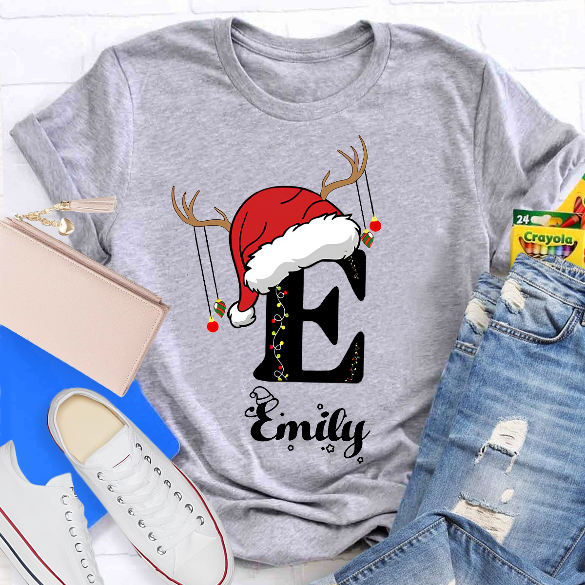 Personalized Name Santa Hat Teacher T-Shirt