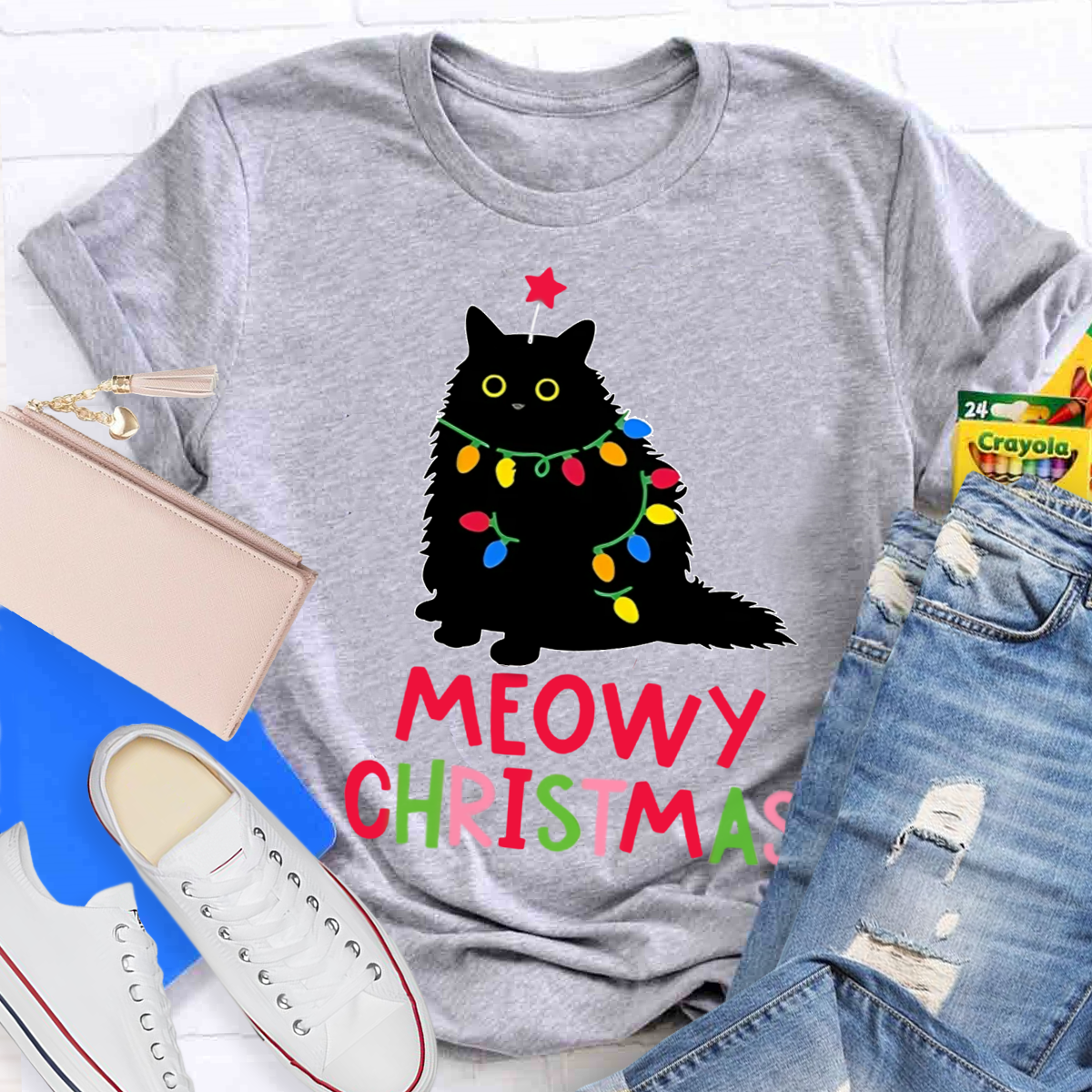 Meowy Christmas Teacher T-Shirt