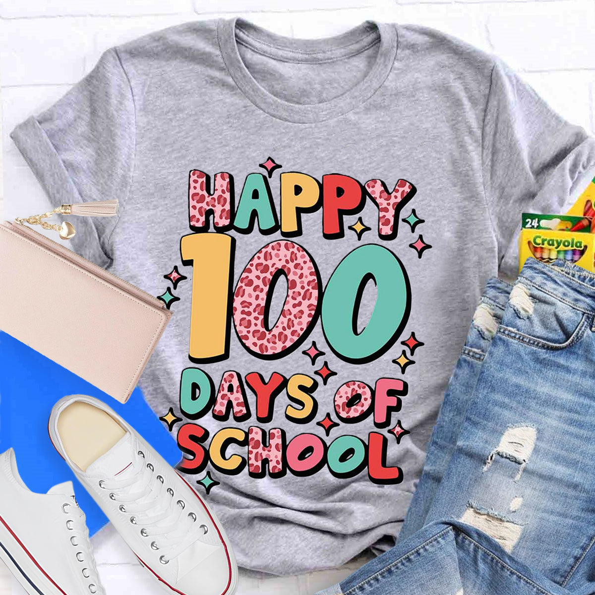 Pink Leopard Happy 100 Days Of School Teacher T-Shirt