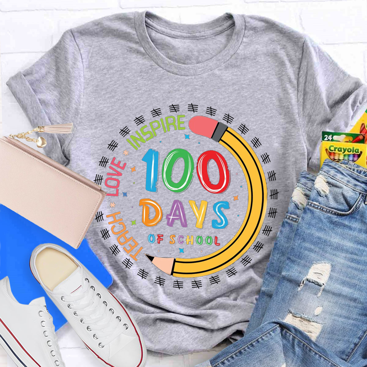 100 Days of School Teach Love Inspire T-Shirt