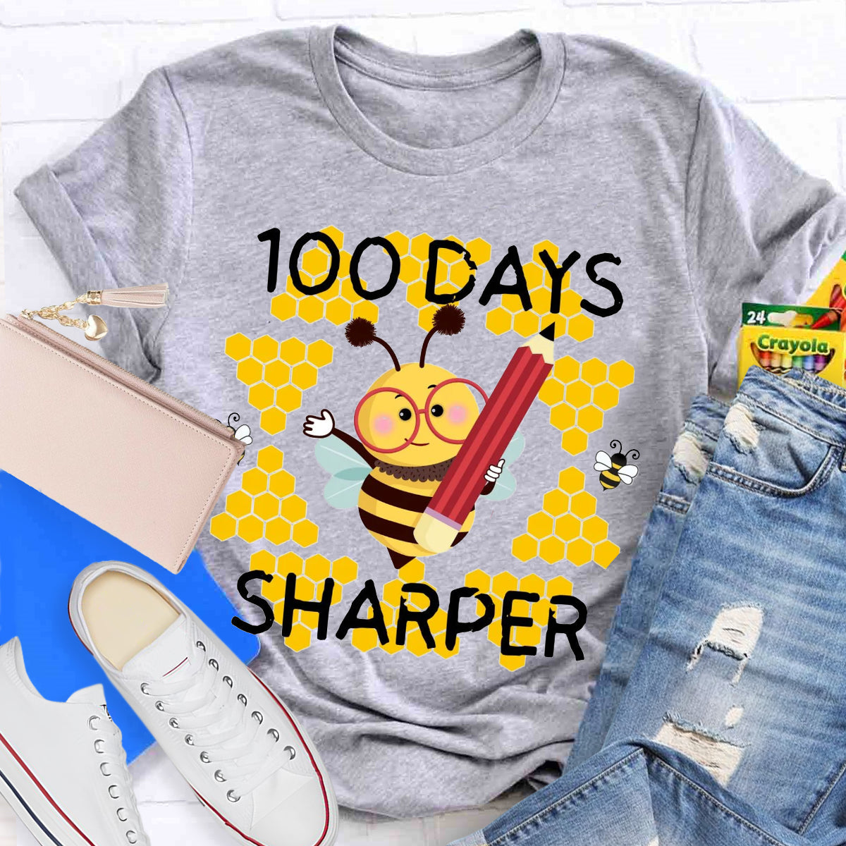 100 Days Sharper Funny Bee  T-Shirt