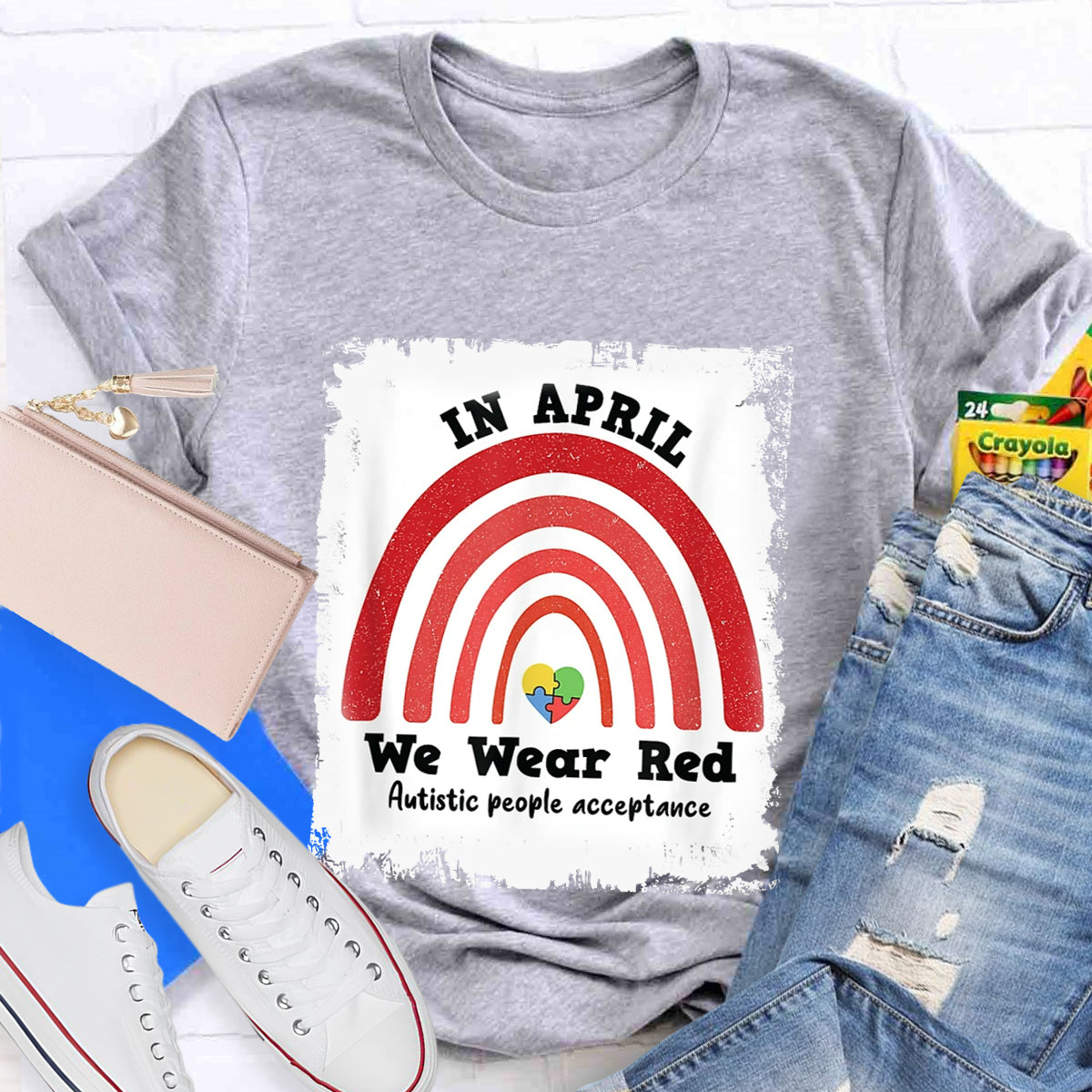 In April We Wear Red Autism People Acceptance T-Shirt