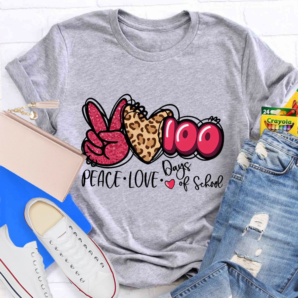 Peace Love 100 Days Of School Teacher T-Shirt