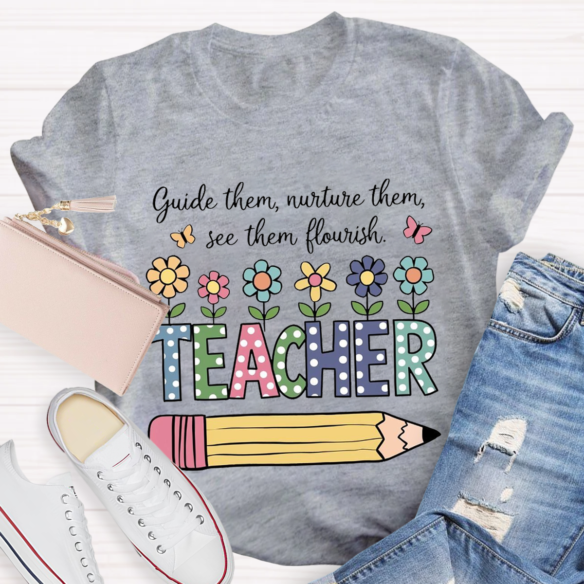 Flower Design Teacher T-Shirt