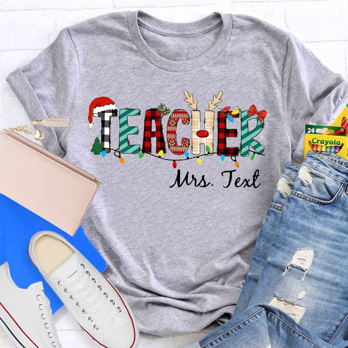 Personalized Name Christmas Teacher T-Shirt