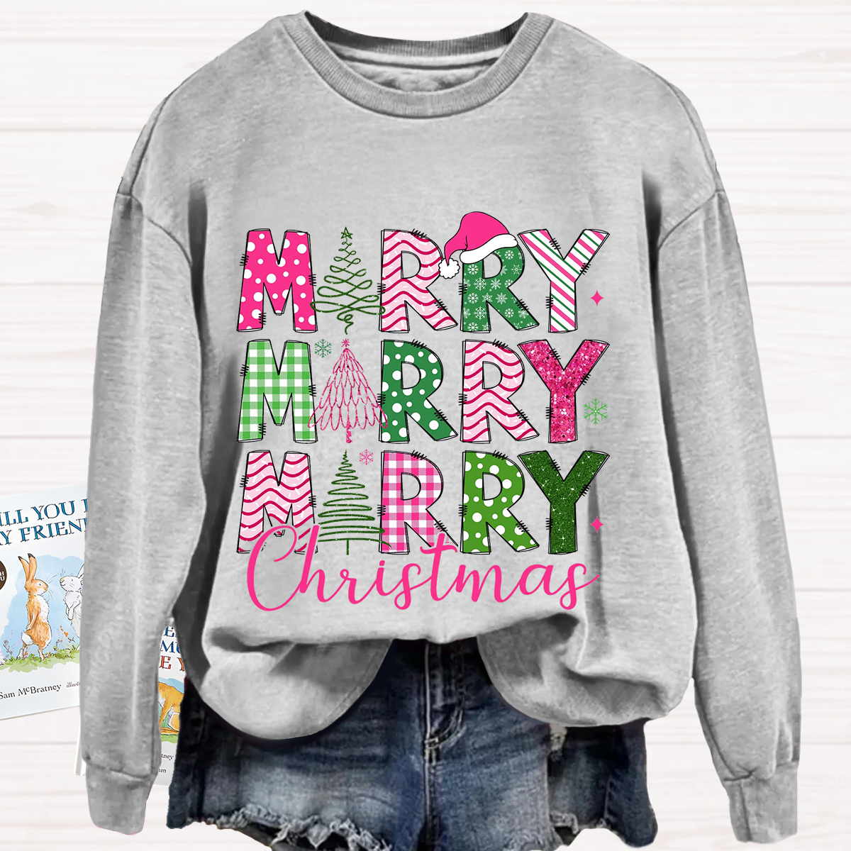 Merry Christmas Tree Geometric Pattern Design Sweatshirt