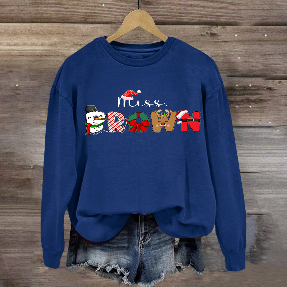 Personalized Name Christmas Hat Snowman Design Sweatshirt