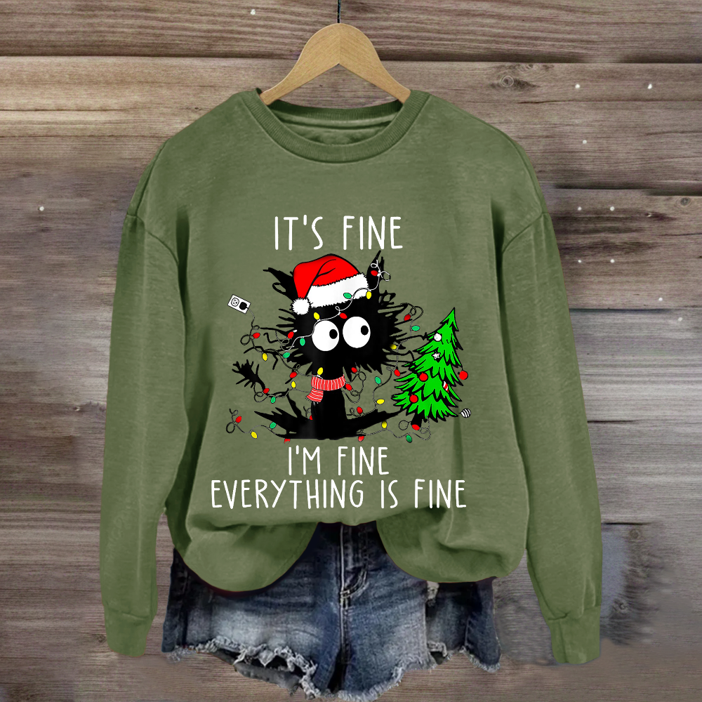 It's Fine I'm Fine Everything Is Fine Christmas Cat Sweatshirt