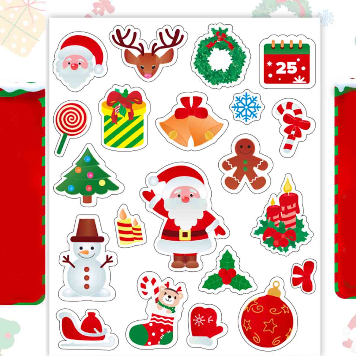 A Pack of 10 Sheets Christmas Cute Santa Claus Elk Snowflake Sticker