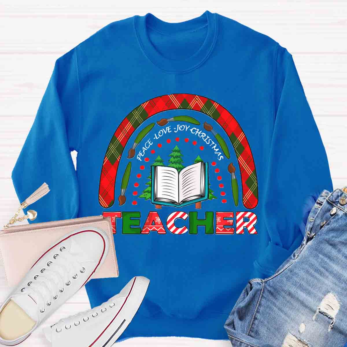 Peace Love Joy Christmas Teacher Sweatshirt