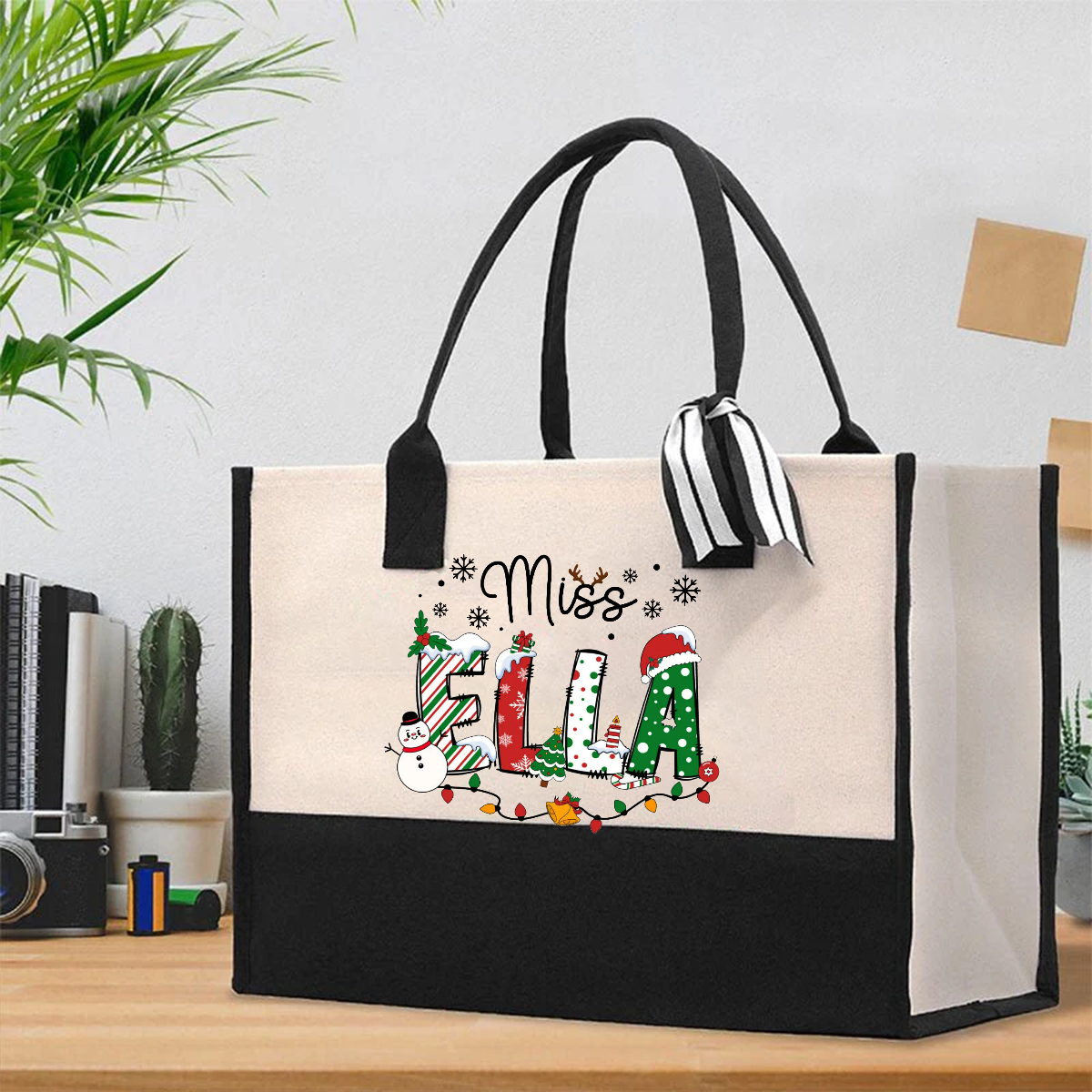 Personalized Teachers Name Christmas Cotton Tote Bag