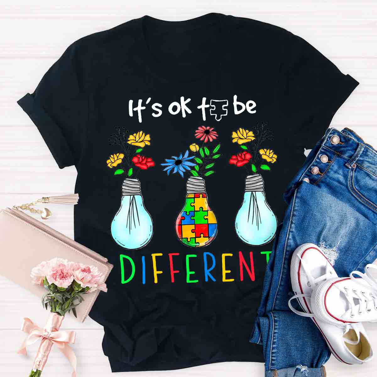 It's OK To Be Different Autism Light Bulb T-shirt