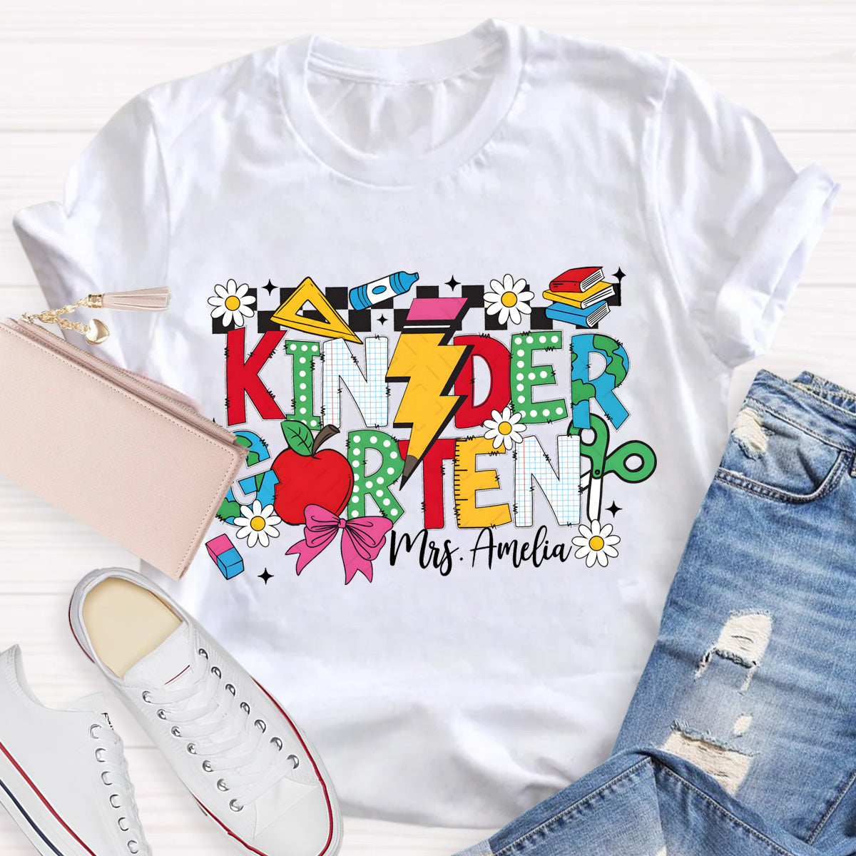 Personalized Teacher Name Kinder Garten Caryon T-Shirt