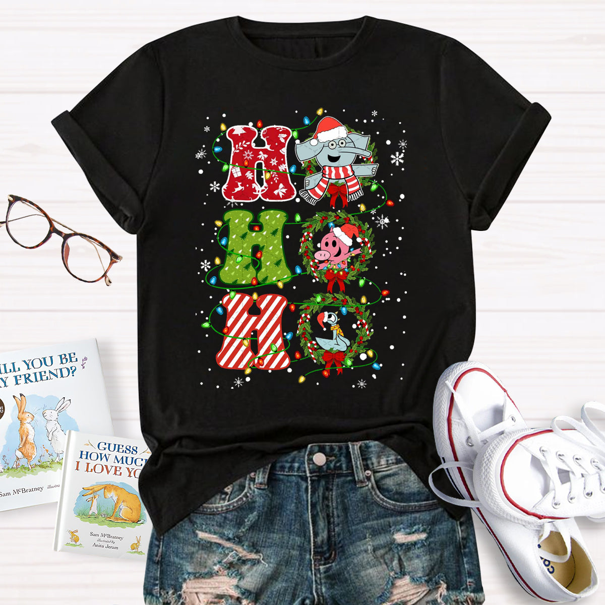 Ho Ho Ho The Elephant And Friends Merry Christmas T-Shirt