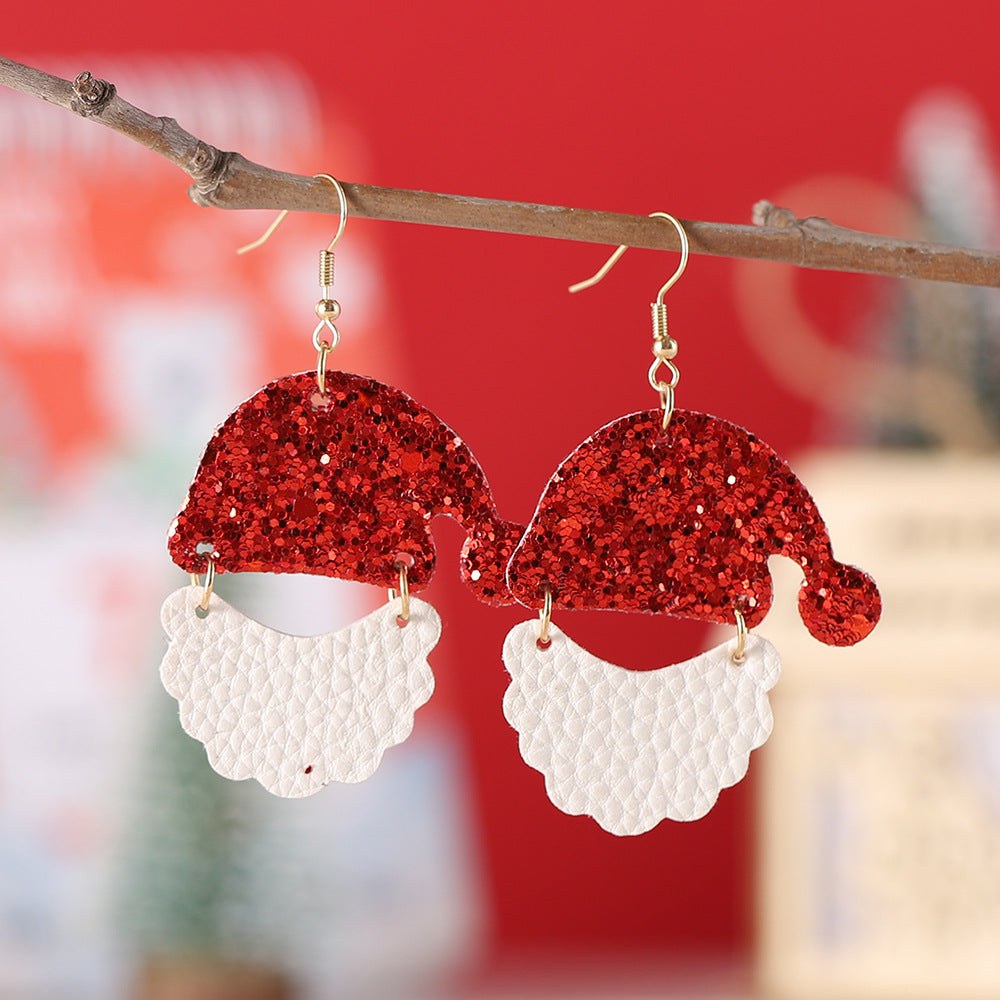 Christmas Hat And White Beard Sequined Pendant Earrings