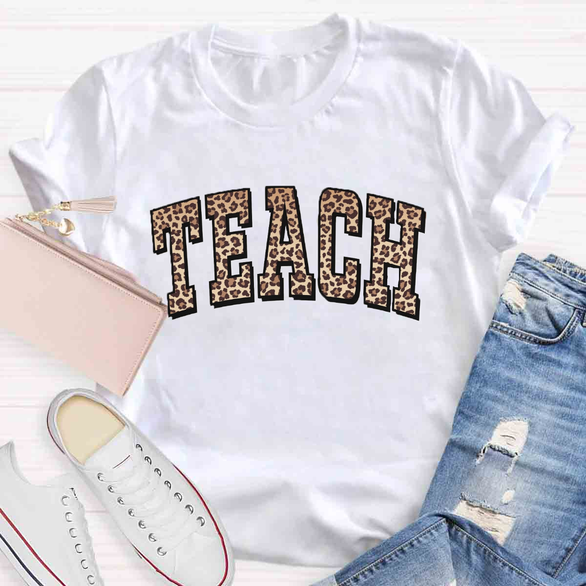 Leopard Teach Print  T-Shirt