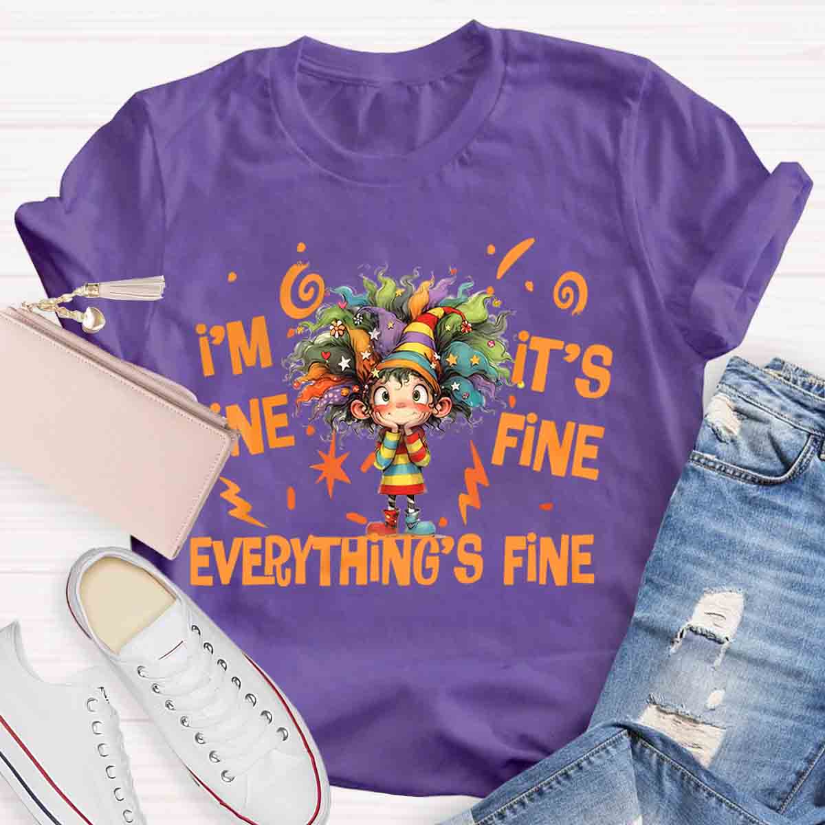 Everything Is Fine Cute Grumpy Kid Print T-shirt