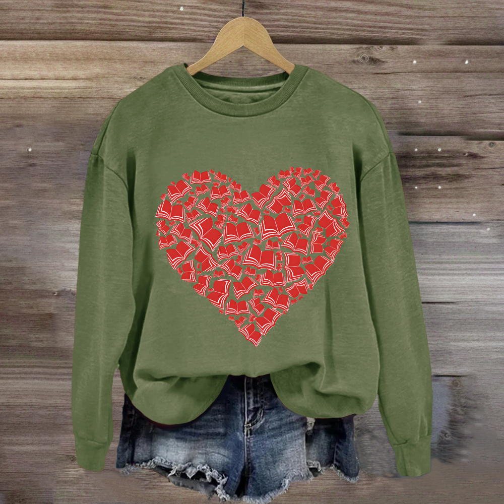 Love Books Valentine Heart Teacher Sweatshirt