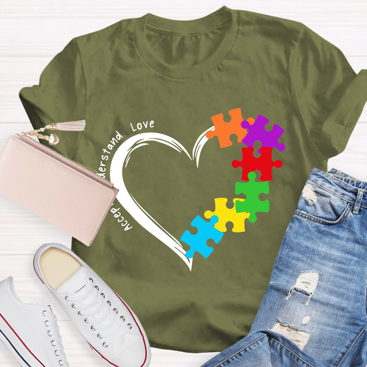 Accept Understand Love Heart Autism Teacher T-Shirt