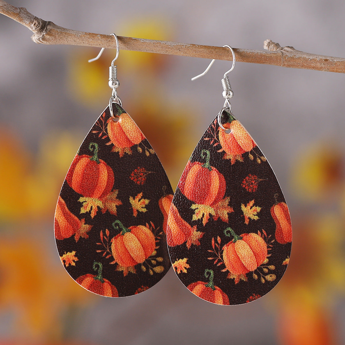 Maple Leaf Pumpkin Teardrop Drop Earrings