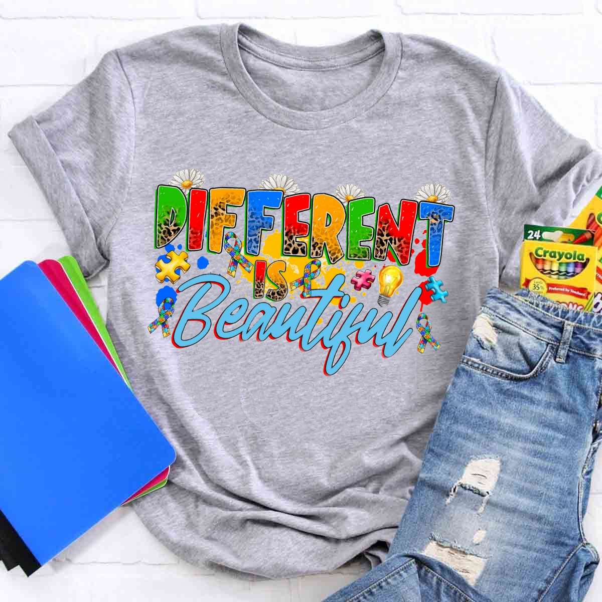 Different Is Beautiful Floral Teacher T-Shirt