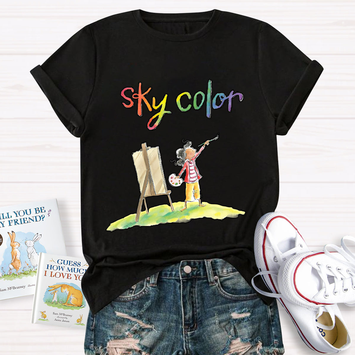 Sky Color Printing Teacher T-Shirt