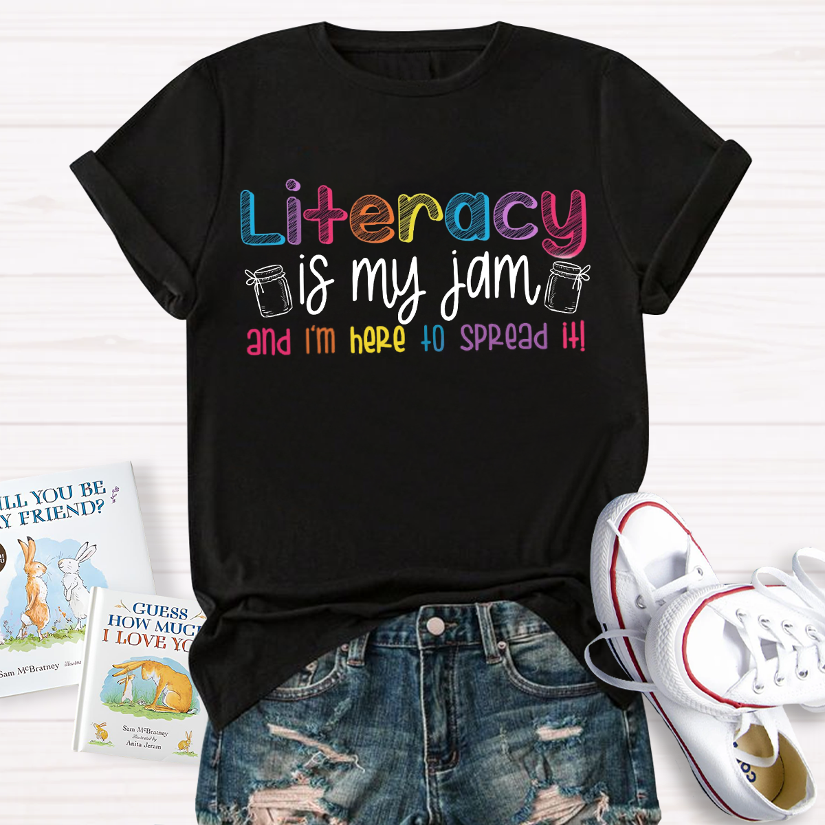 Literacy Is My Jam And I'm Here To Spread It Teacher T-Shirt