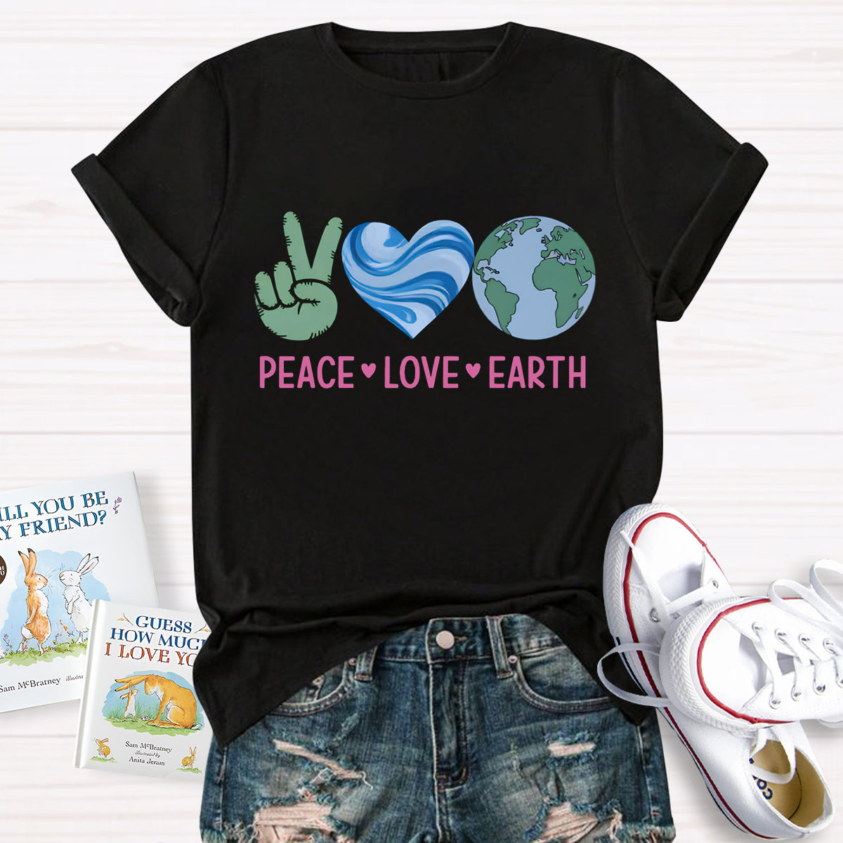 Peach Love Earth Teacher T-Shirt