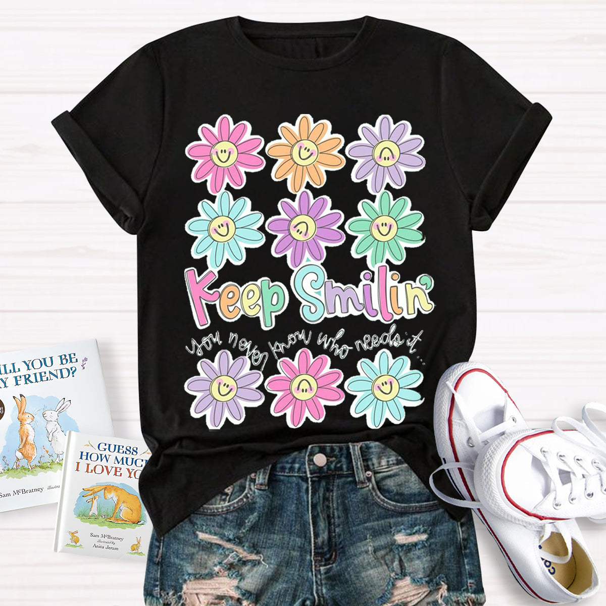 Cute Flower Face Teacher T-Shirt