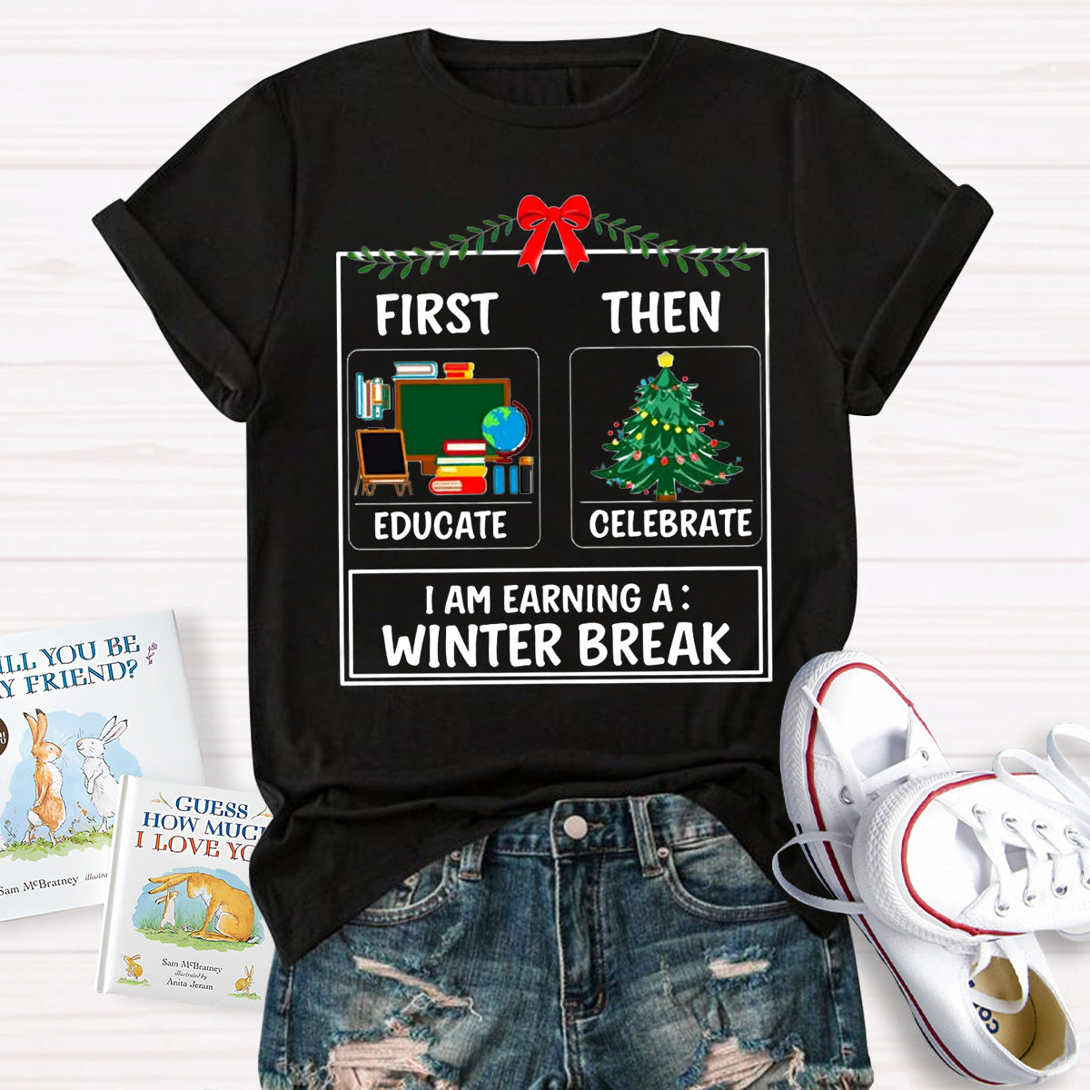 First Educate Then Celebrate Christmas Teacher T-Shirt