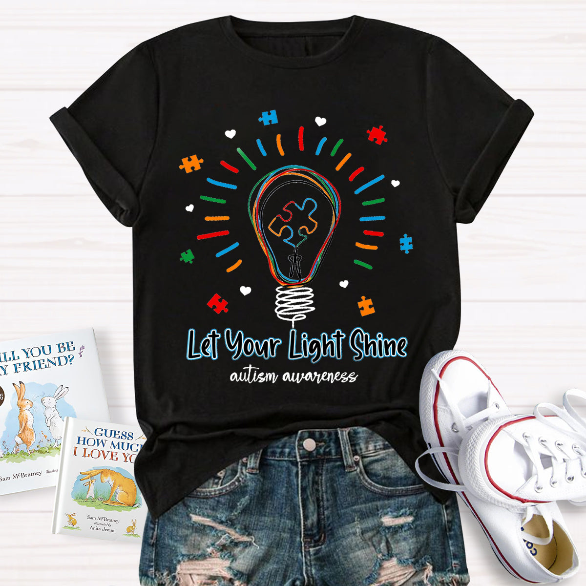 Let Your Light Shine Autism Awareness Teacher T-Shirt