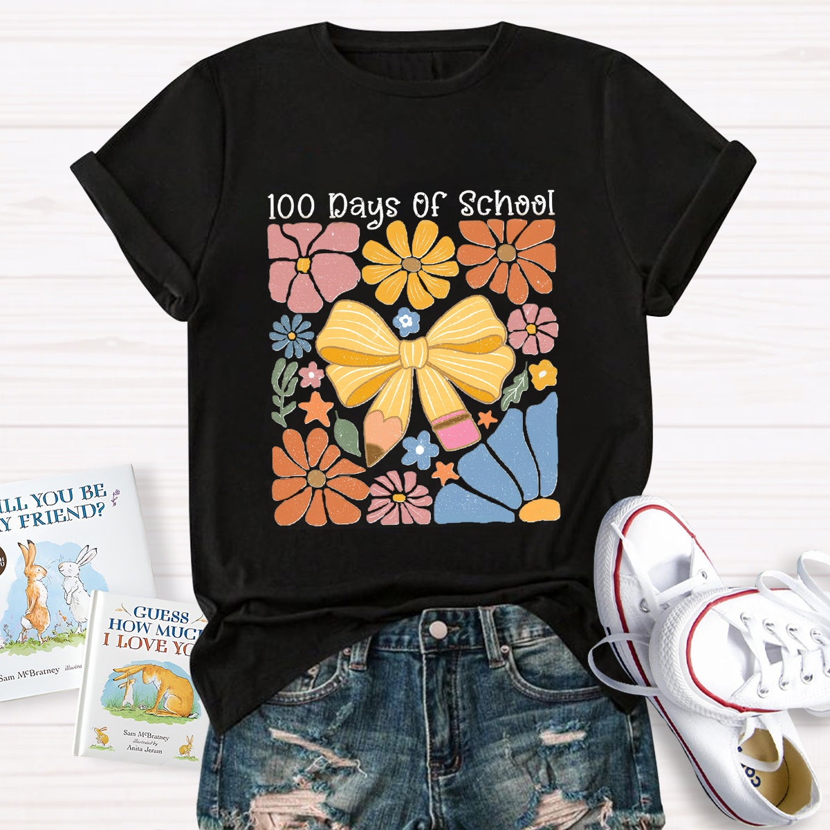 100 Days Of School Floral Teacher T-Shirt