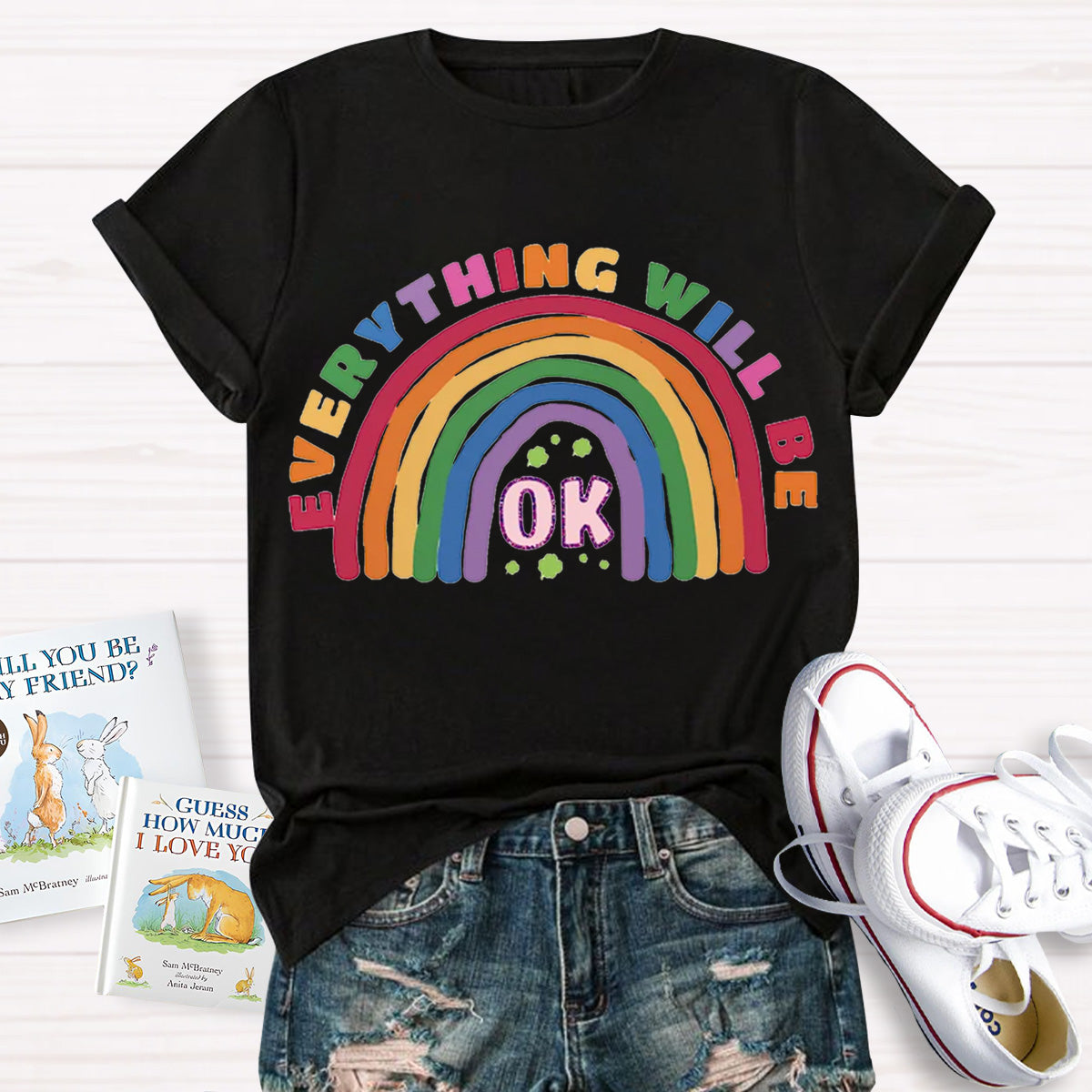 Everything Will Be Ok Rainbow Teacher T-Shirt