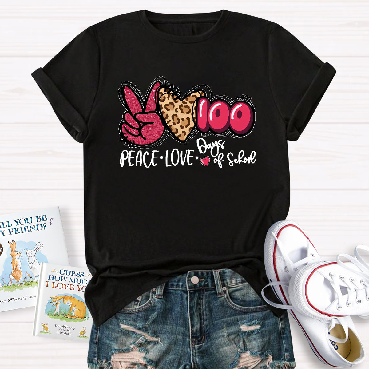 Peace Love 100 Days Of School Teacher T-Shirt