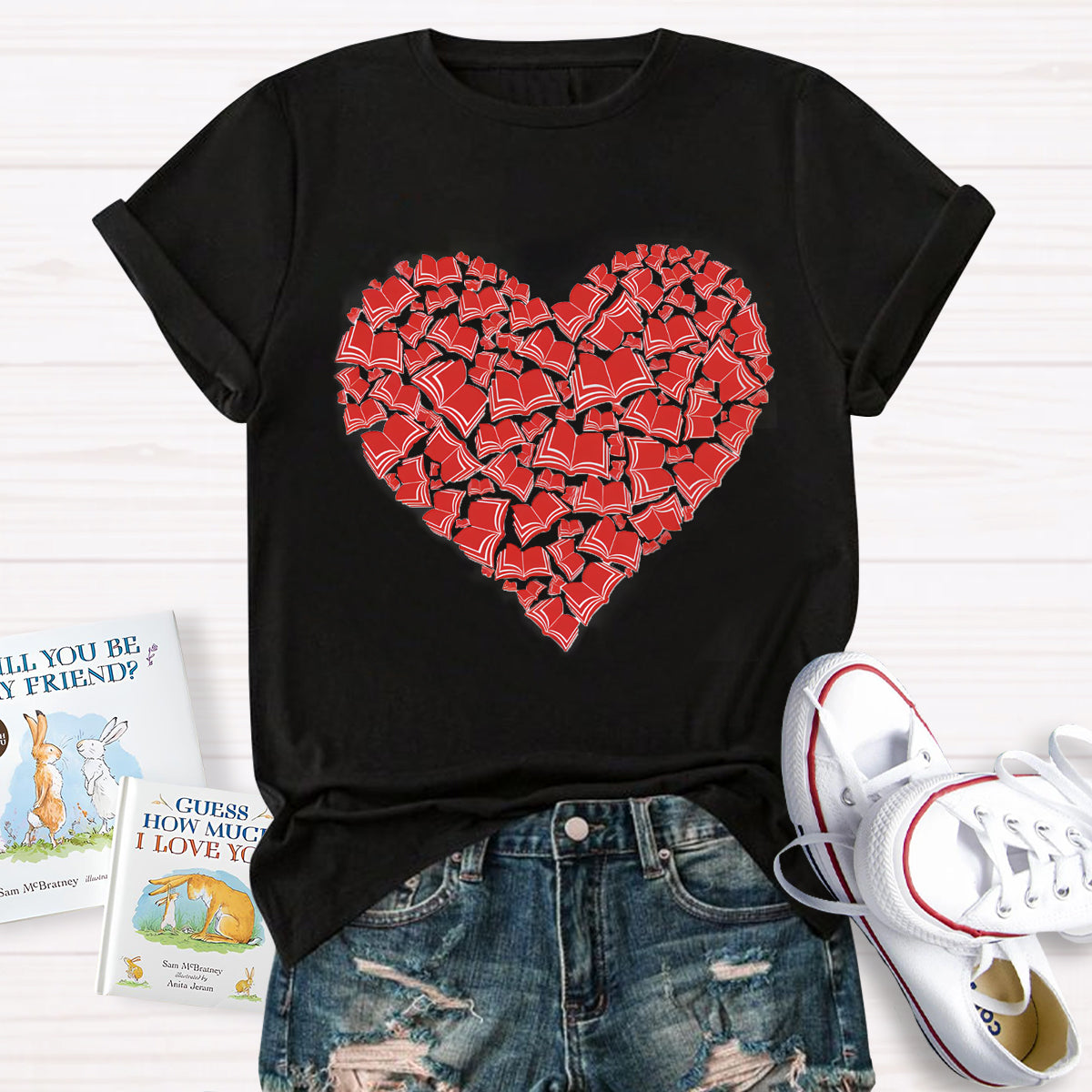 Love Books Valentine Heart Teacher T-Shirt