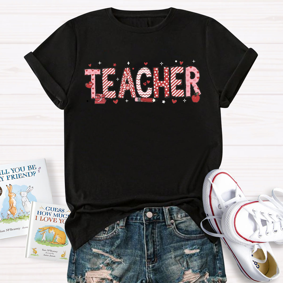 Valentine's Day Pink Heart Pencil Teacher T-Shirt