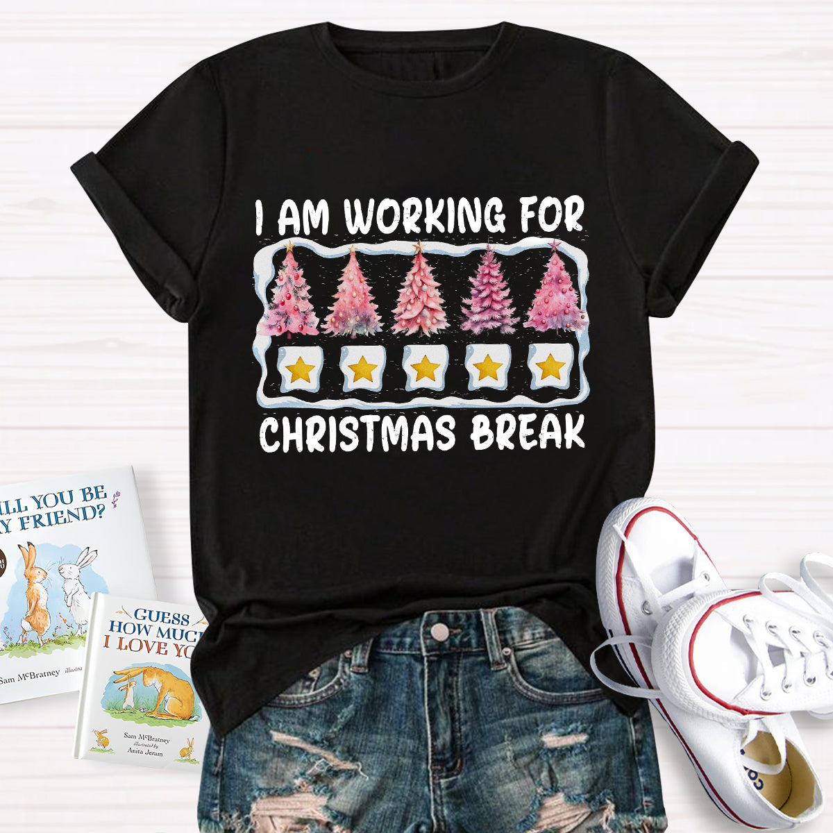 I'm Working For Christmas Break Pink Tree T-Shirt