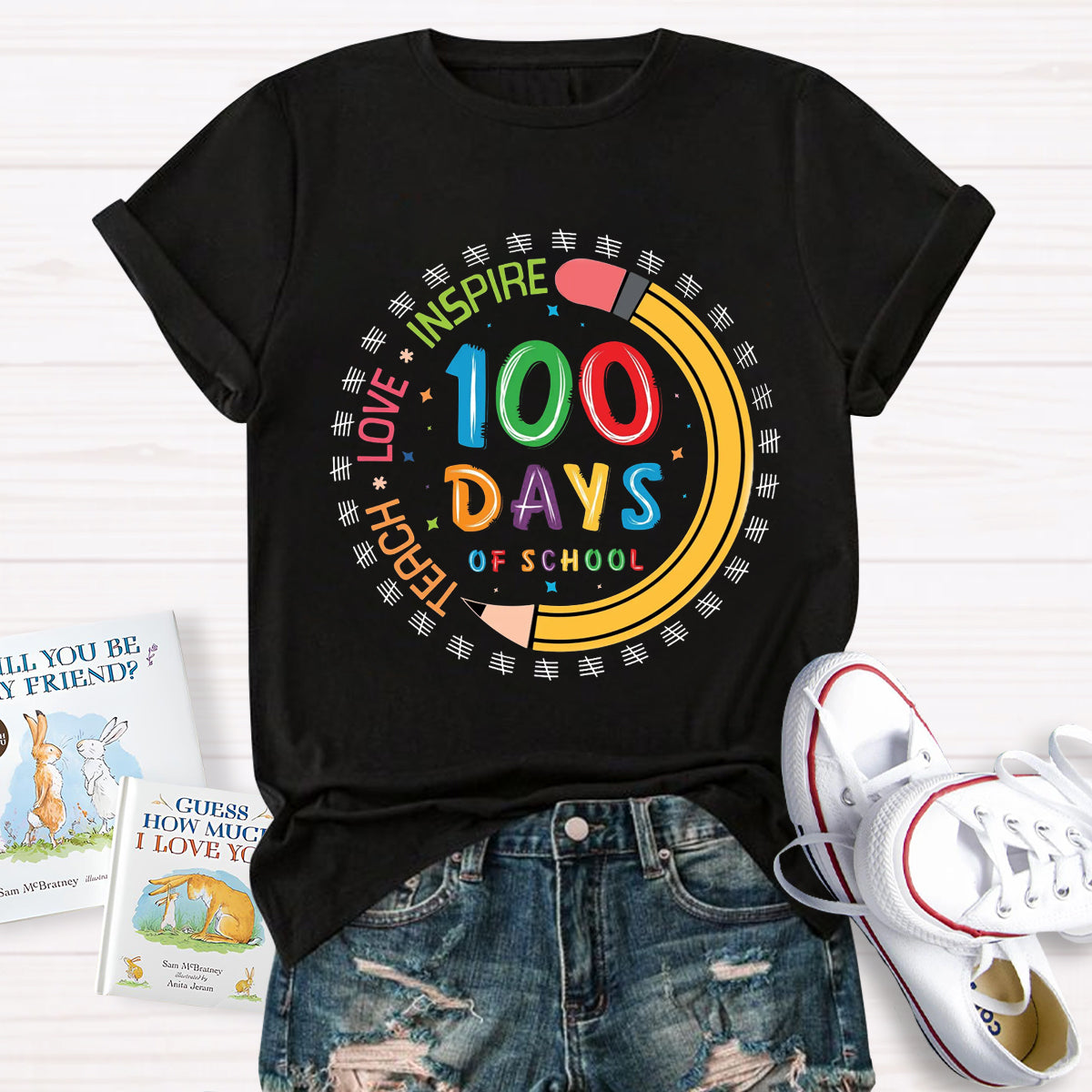 100 Days of School Teach Love Inspire T-Shirt