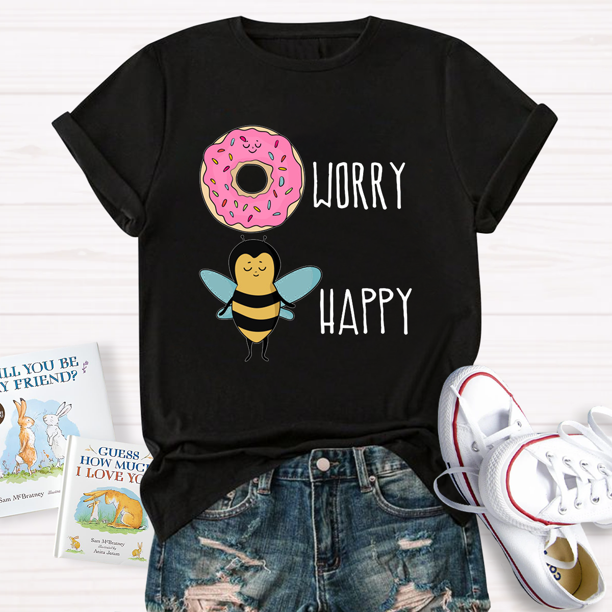 Donut Worry Bee Happy Funny T-Shirt