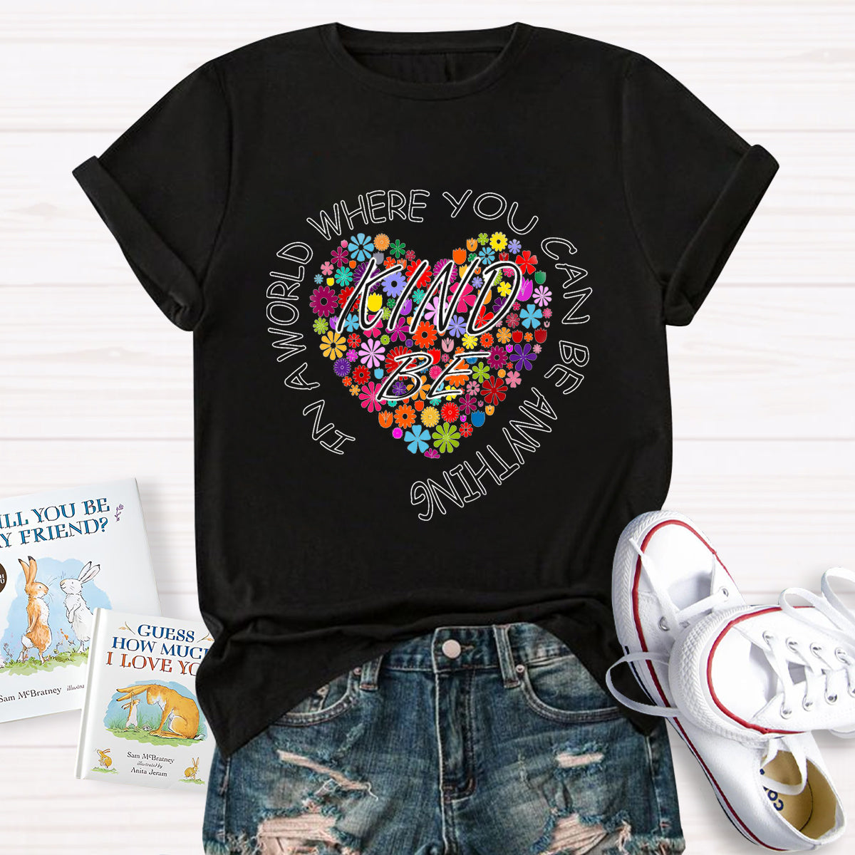 In A World Where You Can Be Anything Be Kind Floral Heart Teacher T-Shirt