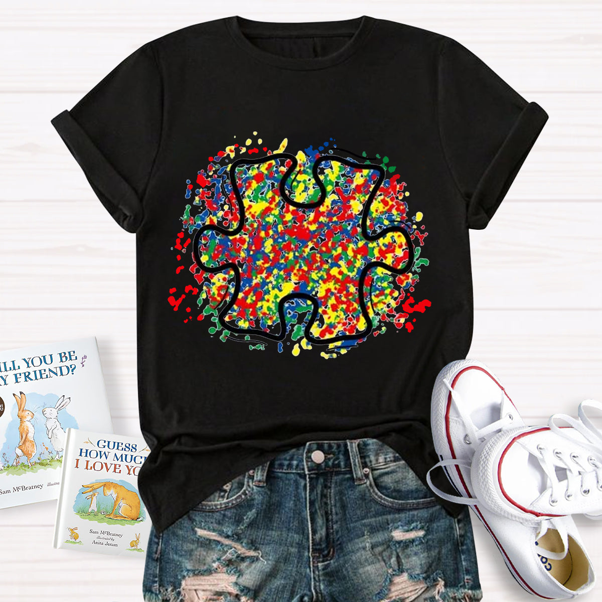 Colorful Autism Puzzle Piece Teacher T-Shirt