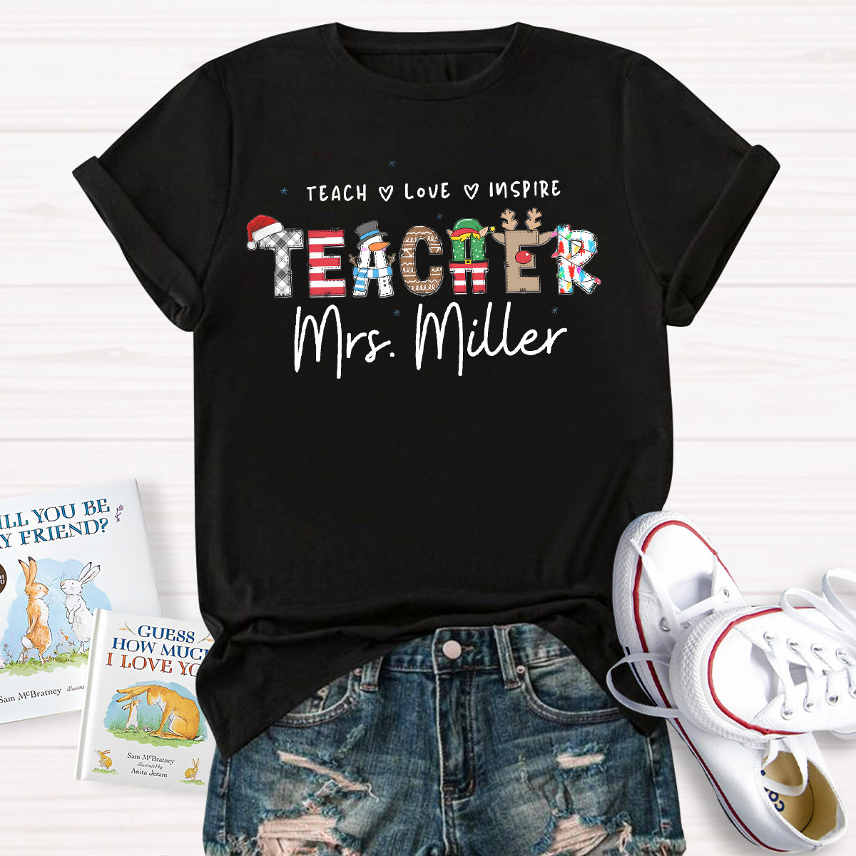 Personalized Teacher Name Teach Love Inspire T-Shirt