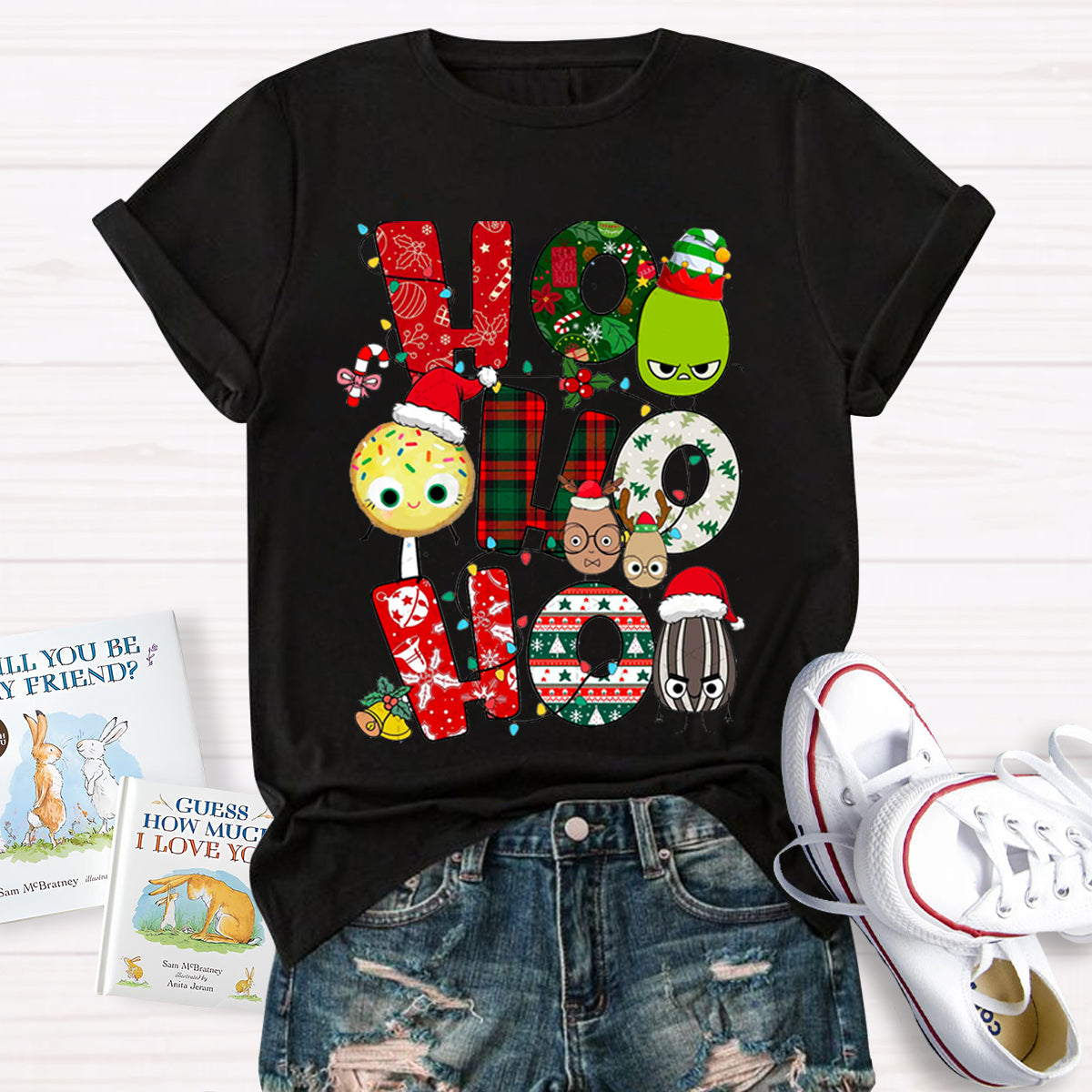 Children's Books Characters Ho Ho Ho Christmas Teacher T-Shirt