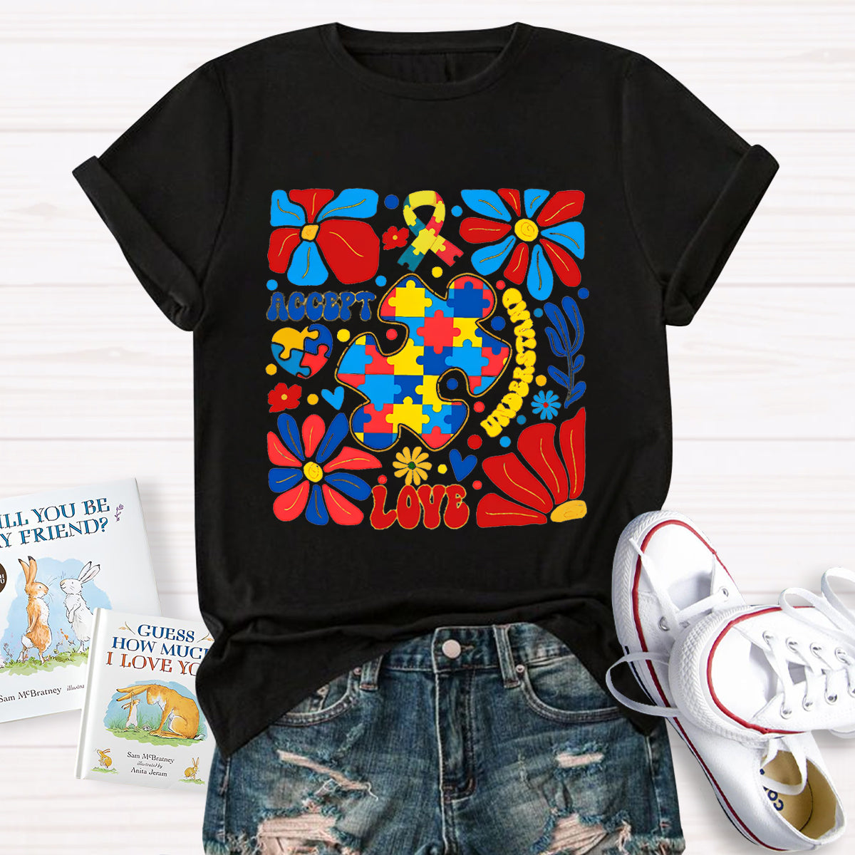 Accept Love Autism Floral T-Shirt