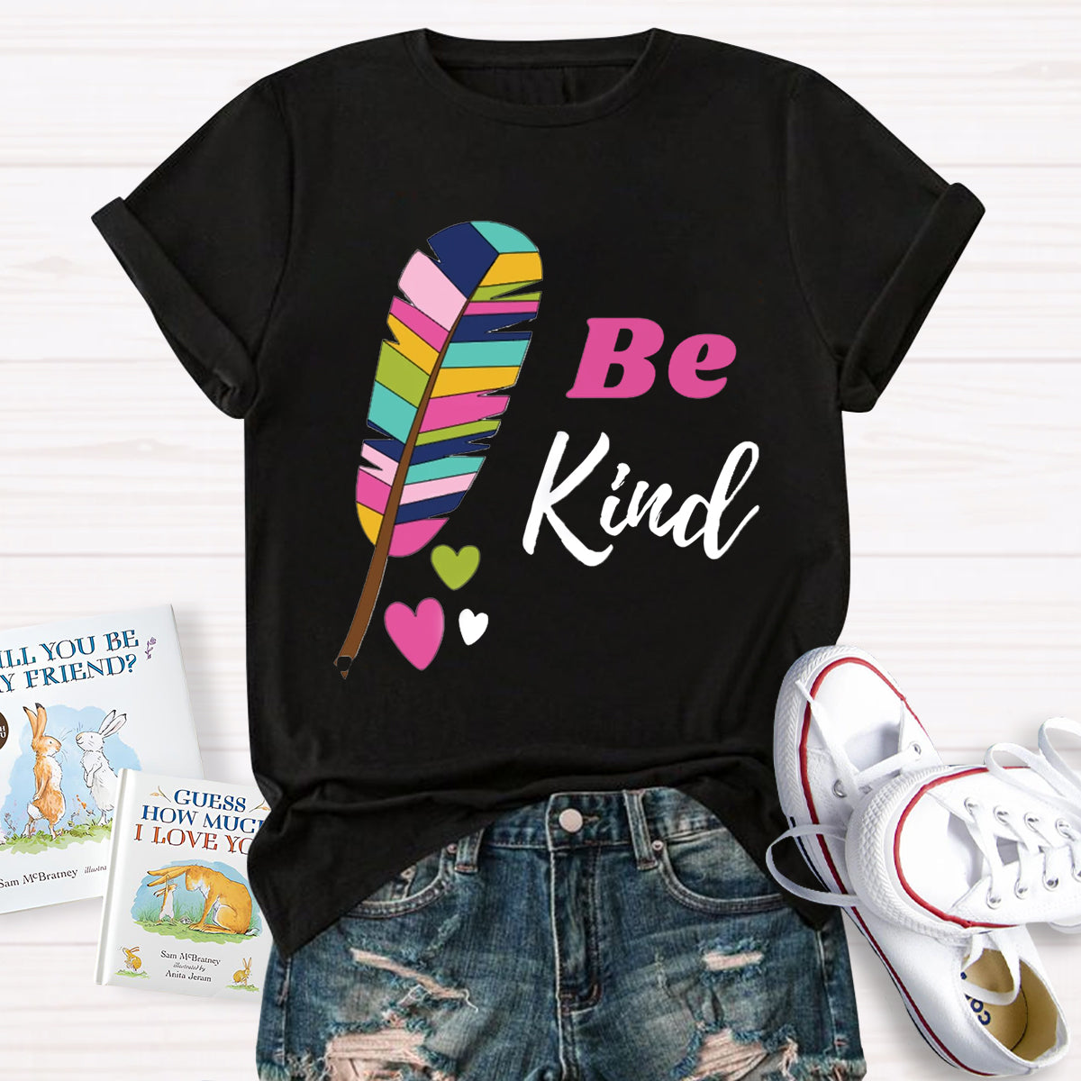 Be Kind Colorful Feather Design T-Shirt