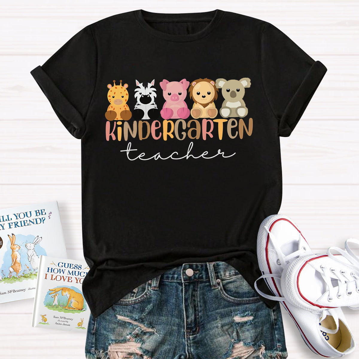 Personalized Grade Kindergarten Animal Teacher T-Shirt