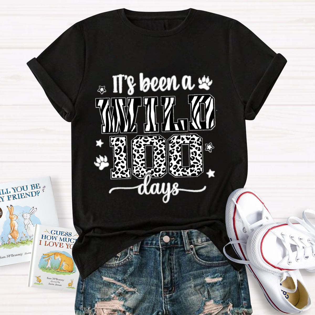 Zebra And Leopard Design It's Been A Wild 100 Days T-Shirt